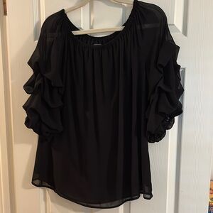 Elegant Black Ruffle Sleeve Women's Top